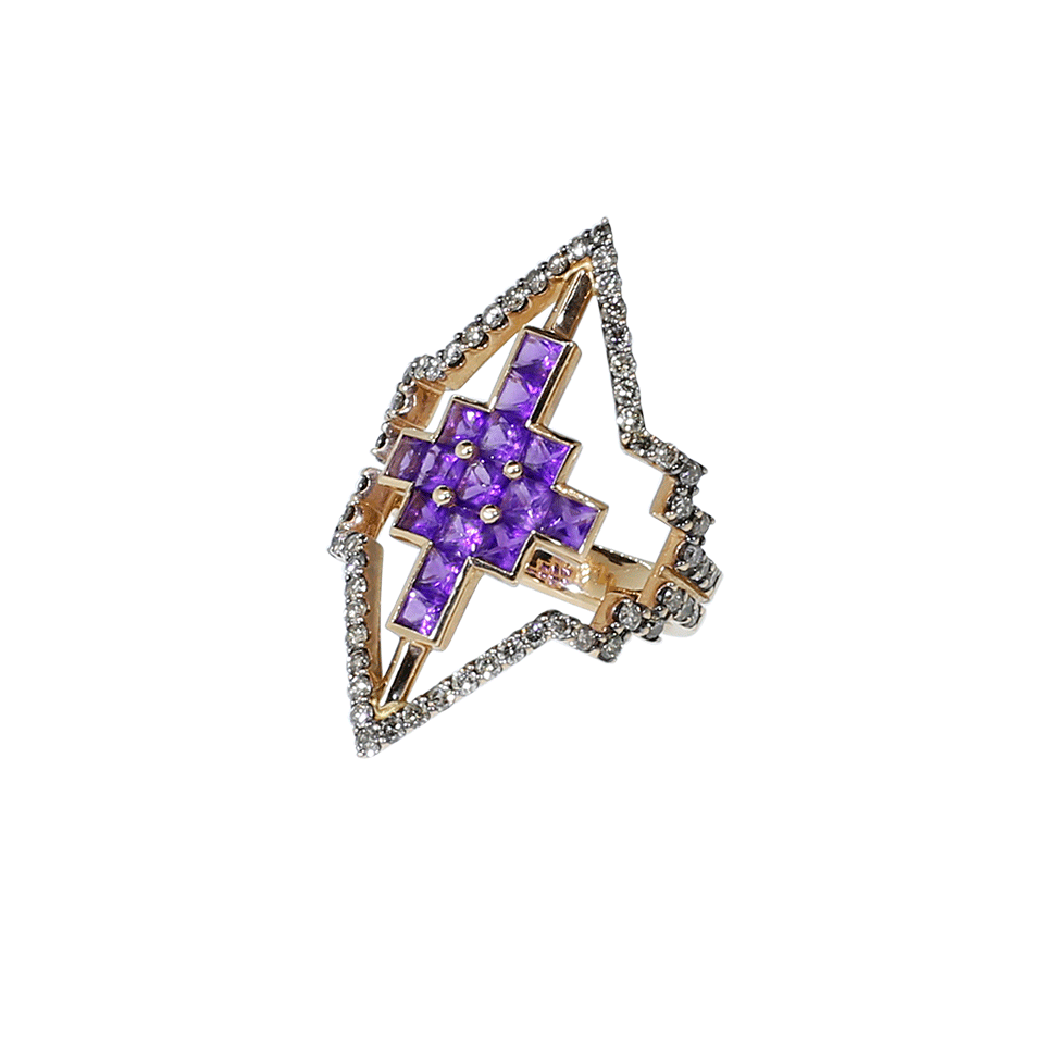 NIKOS KOULIS-Amethyst And Cognac Diamond V Ring-ROSE GOLD