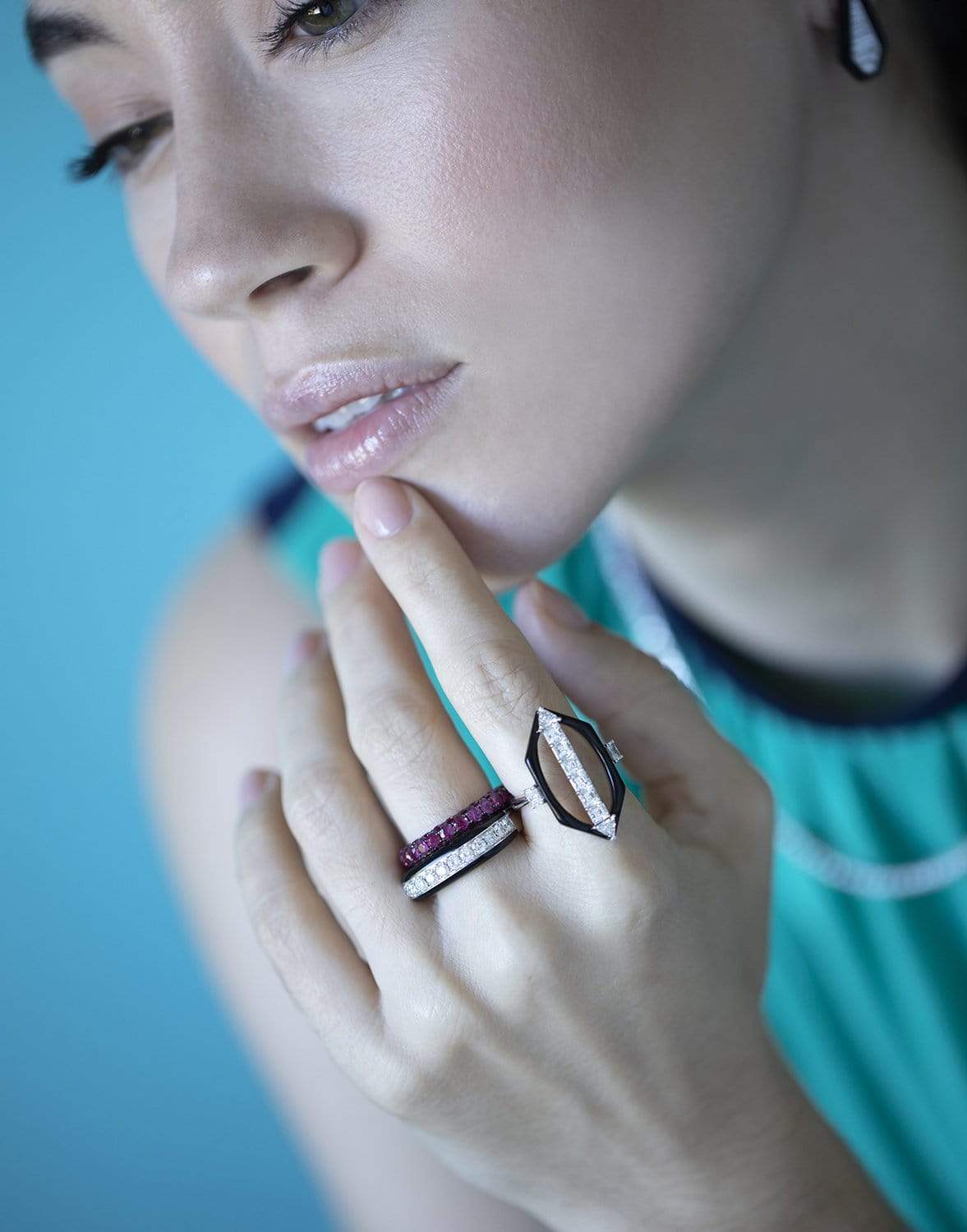 NIKOS KOULIS-Oui Diamond and Black Enamel Riing-WHITE GOLD