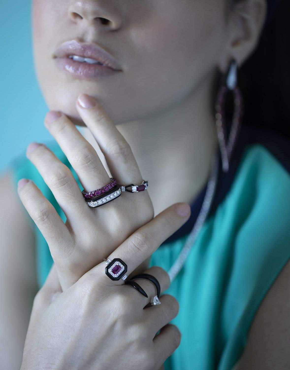 NIKOS KOULIS-Oui Ruby, Diamond and Black Enamel Ring-WHITE GOLD