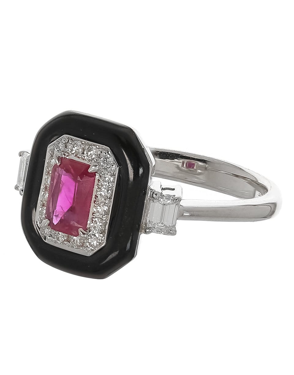 NIKOS KOULIS-Oui Ruby, Diamond and Black Enamel Ring-WHITE GOLD