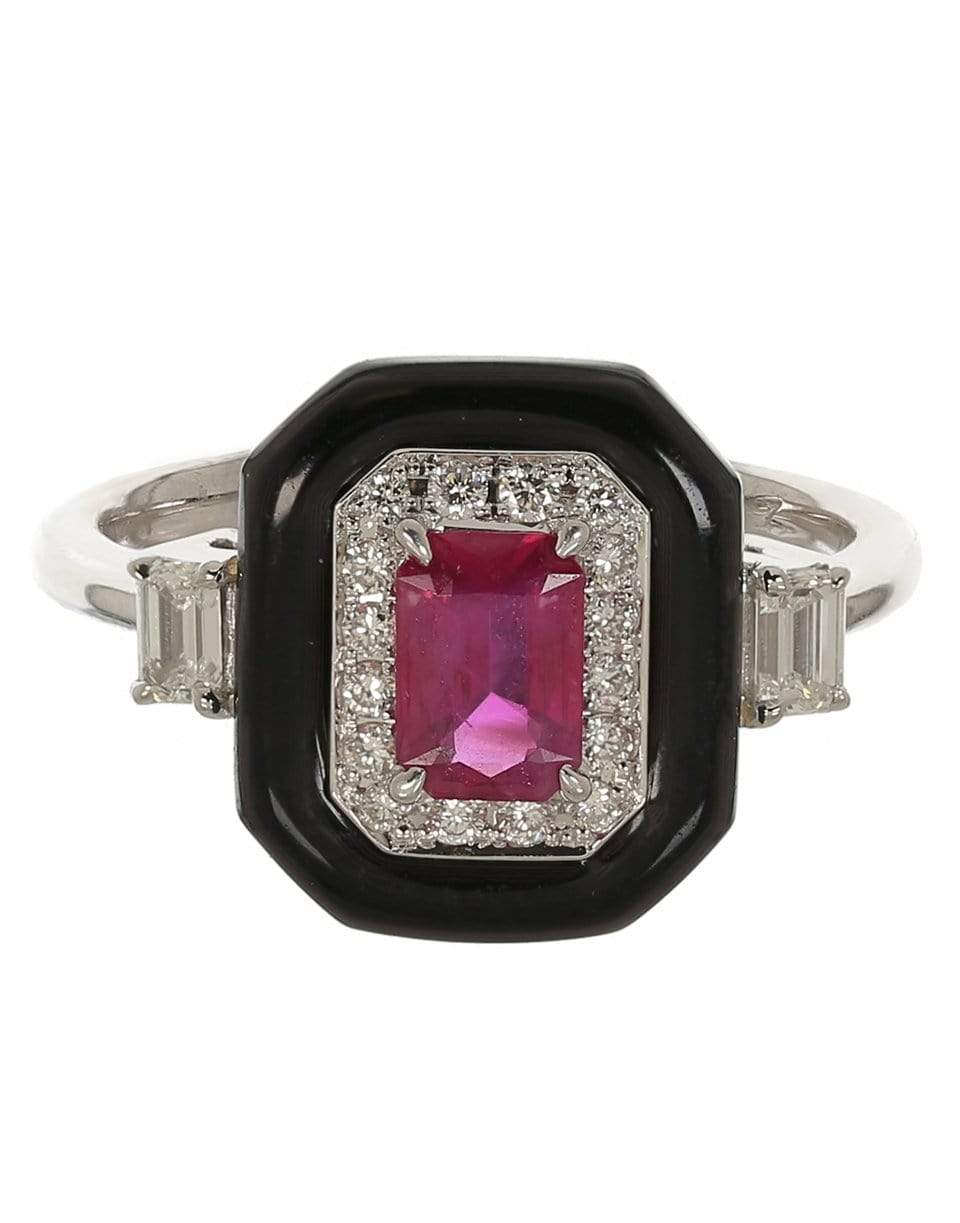 NIKOS KOULIS-Oui Ruby, Diamond and Black Enamel Ring-WHITE GOLD