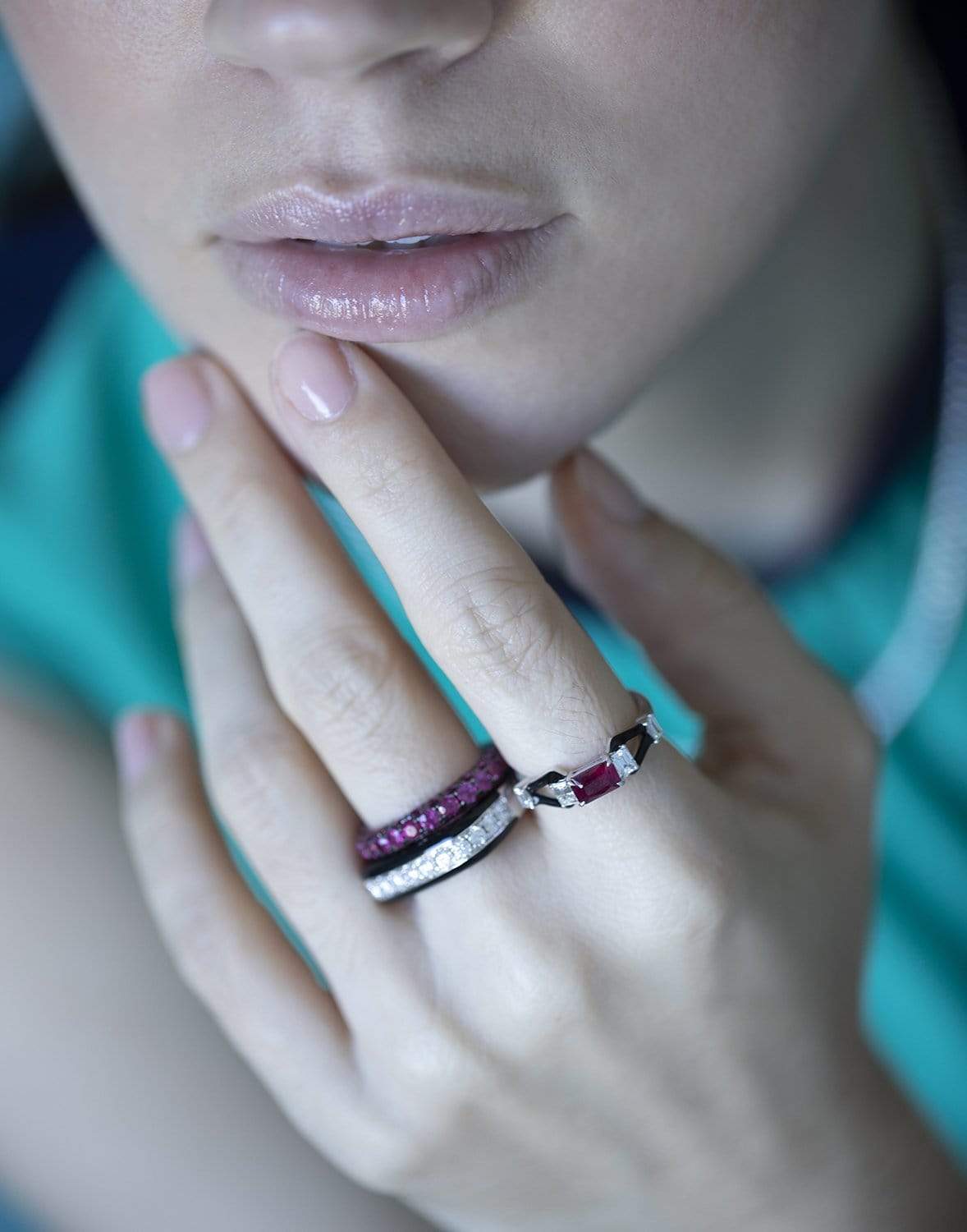 NIKOS KOULIS-Oui Ruby, Emerald Cut and Black Enamel Ring-WHITE GOLD