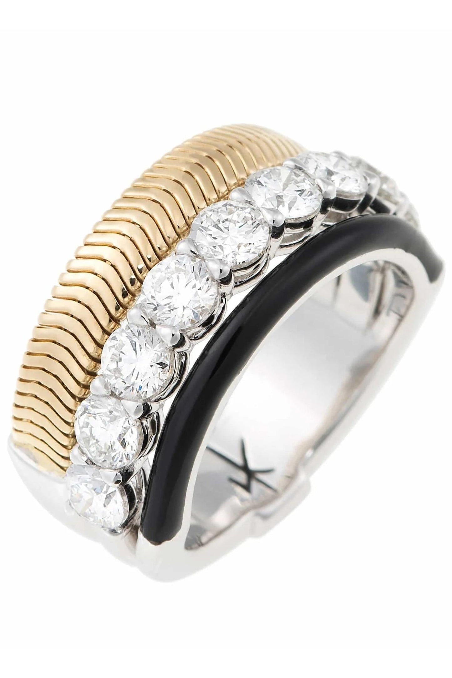 NIKOS KOULIS-Diamond and Black Enamel Feelings Ring-YELLOW GOLD