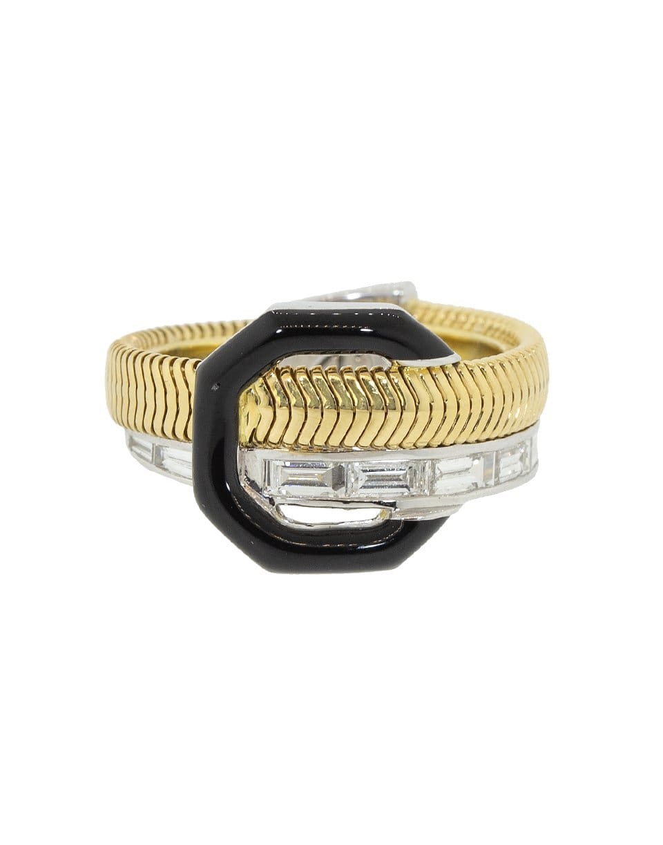 NIKOS KOULIS-Diamond and Black Enamel Ring-YELLOW GOLD