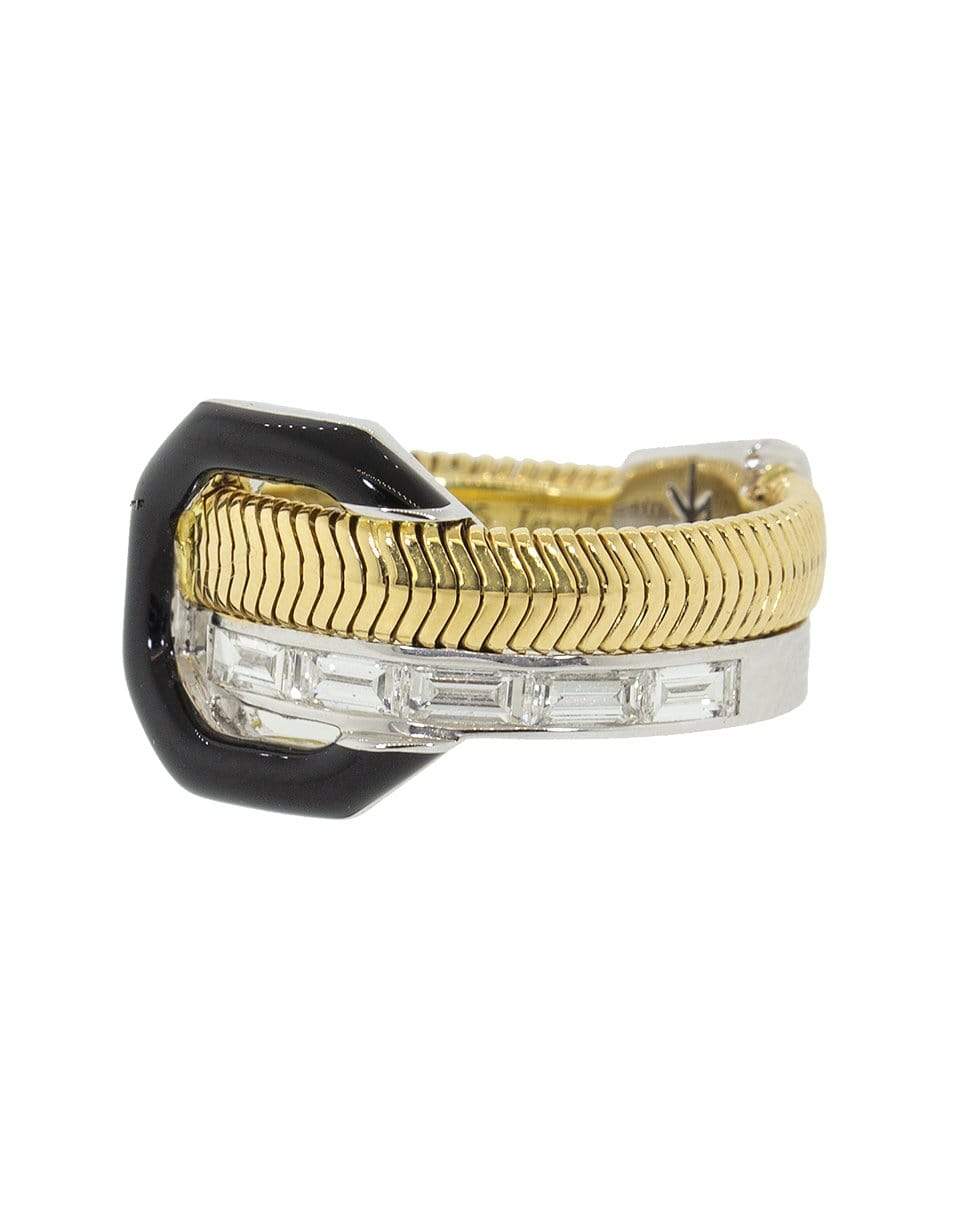 NIKOS KOULIS-Diamond and Black Enamel Ring-YELLOW GOLD
