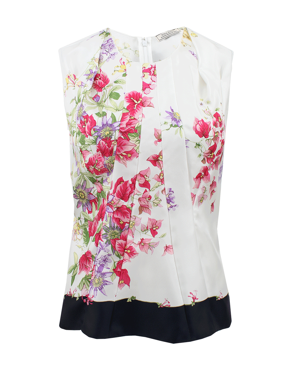 NINA RICCI-Sleeveless Scarf Print Pleat Top-