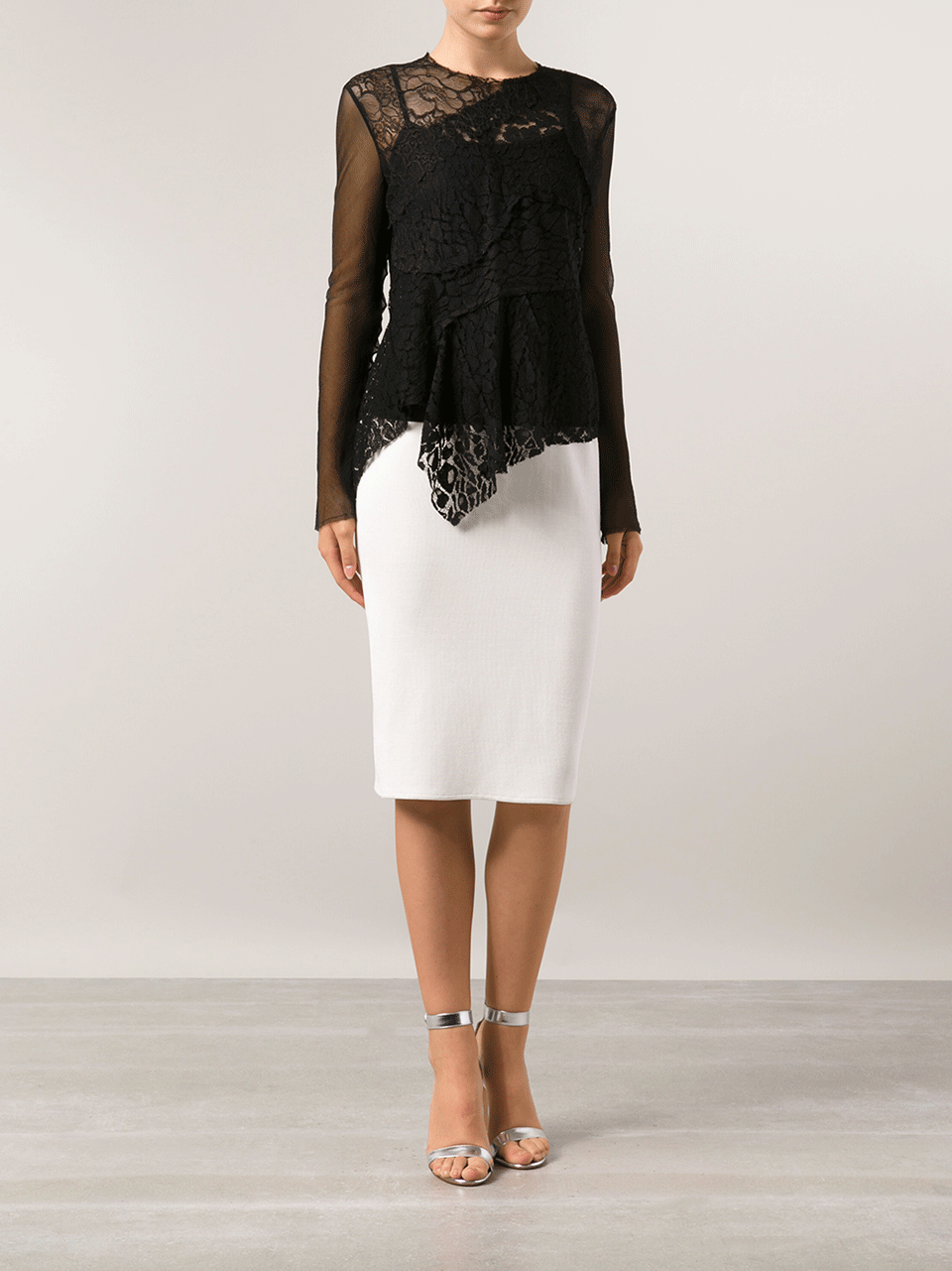 NINA RICCI-Crewneck Stretch Lace Top-