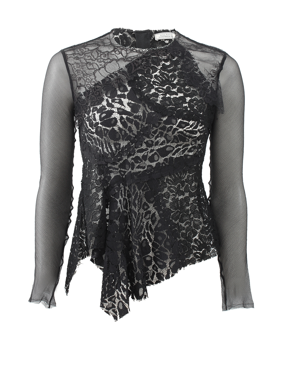 NINA RICCI-Crewneck Stretch Lace Top-