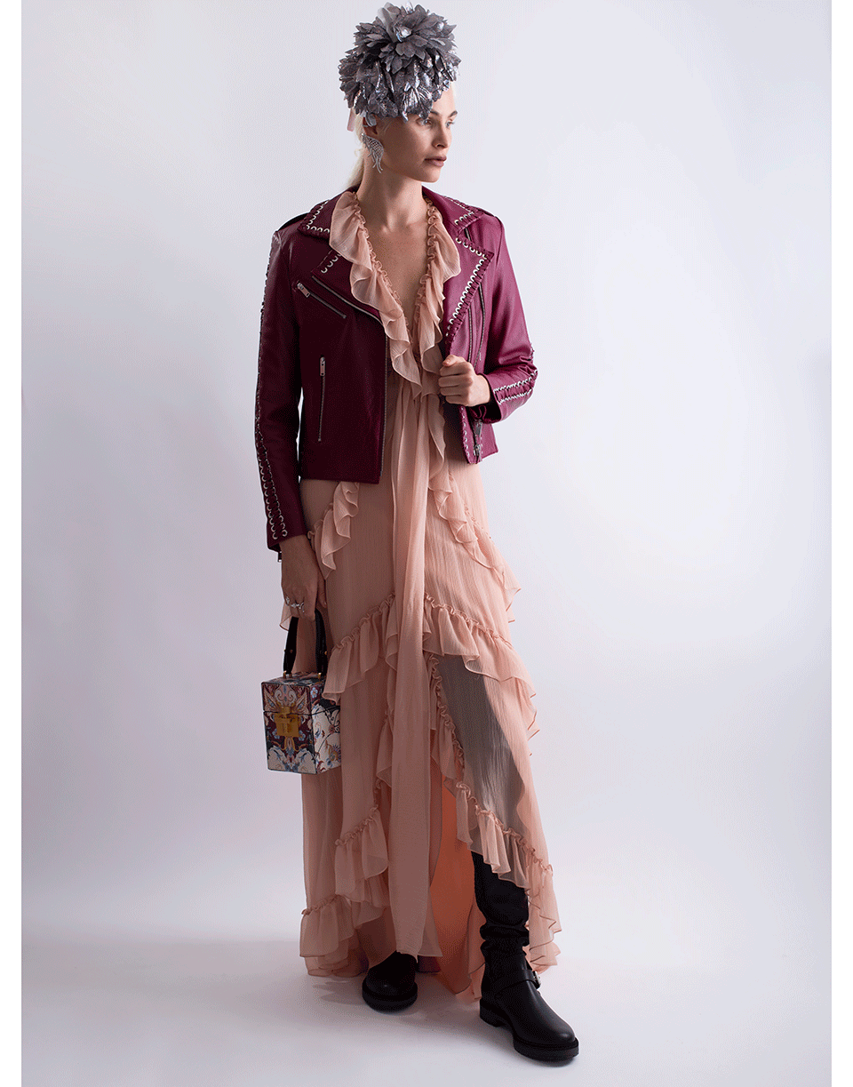 NOUR HAMMOUR-Whipstitch Vinyl Leather Jacket-