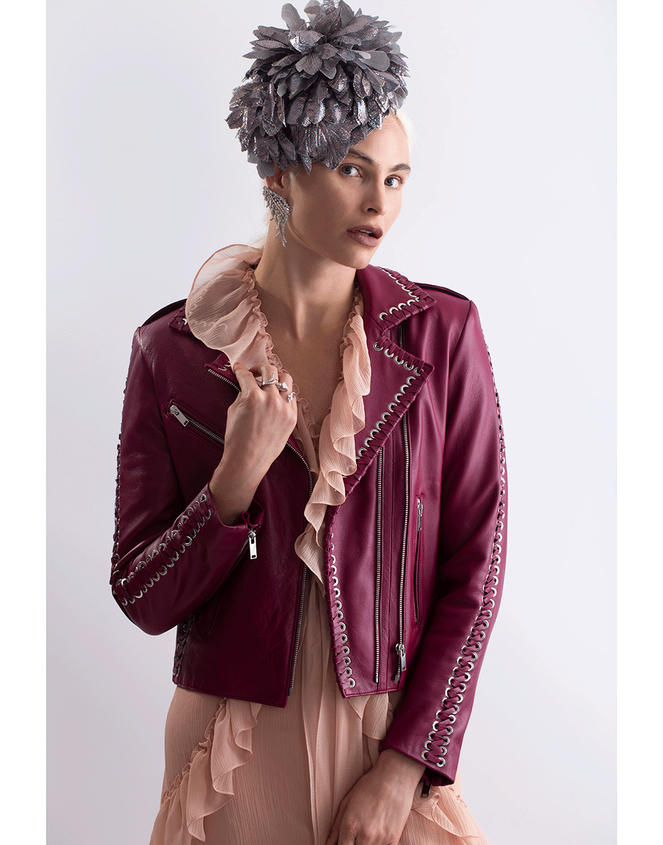 NOUR HAMMOUR-Whipstitch Vinyl Leather Jacket-