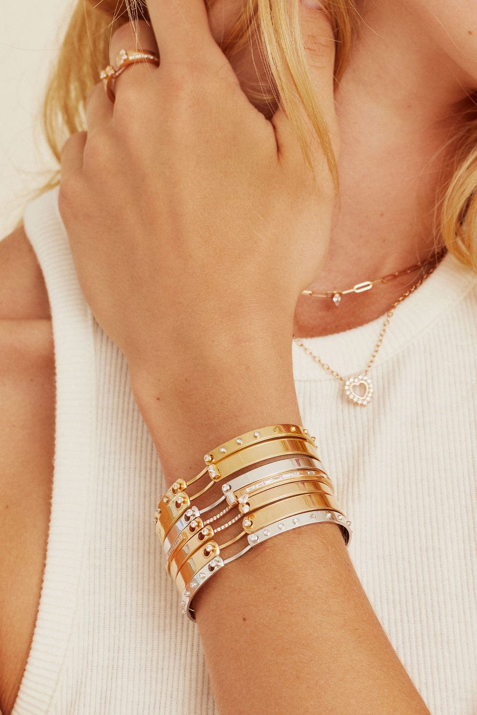 Brunch In NY Mood Bangle Bracelet - White Gold-WHITE GOLD-17-JEWELRYFINE JEWELBRACELET O-NOUVEL HERITAGE