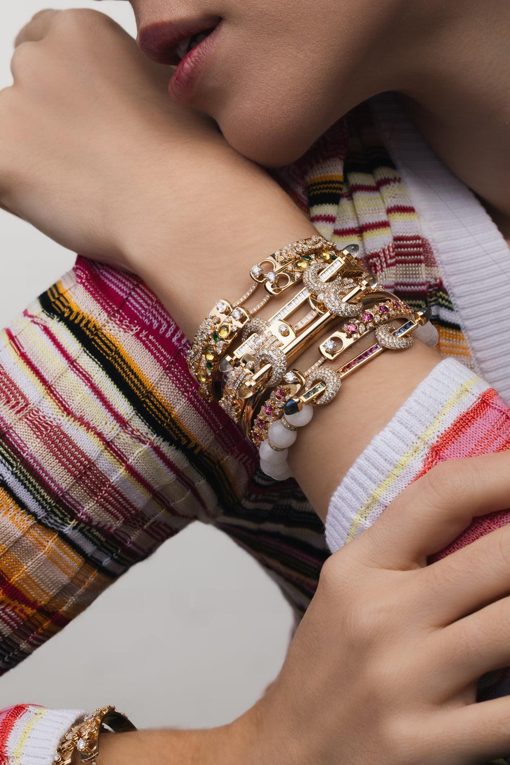 The Birdsong Lover Diamond Bangle Bracelet-YELLOW GOLD-JEWELRYFINE JEWELBRACELET O-NOUVEL HERITAGE