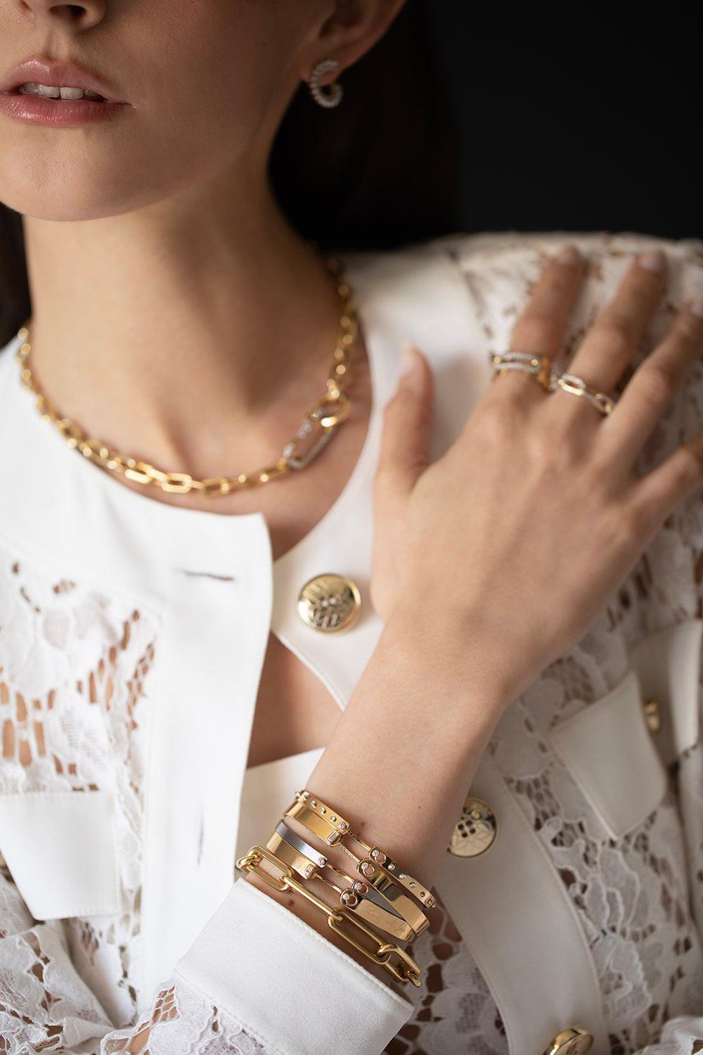 NOUVEL HERITAGE-Yellow Gold Diamond Dinner Date Mood Bangle-YELLOW GOLD