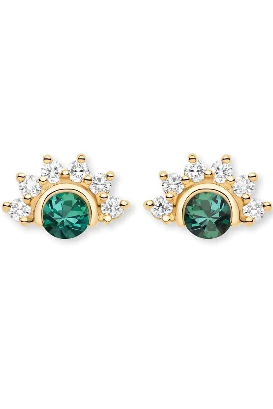 NOUVEL HERITAGE-Mystic Green Tourmaline and Diamond Studs-YELLOW GOLD