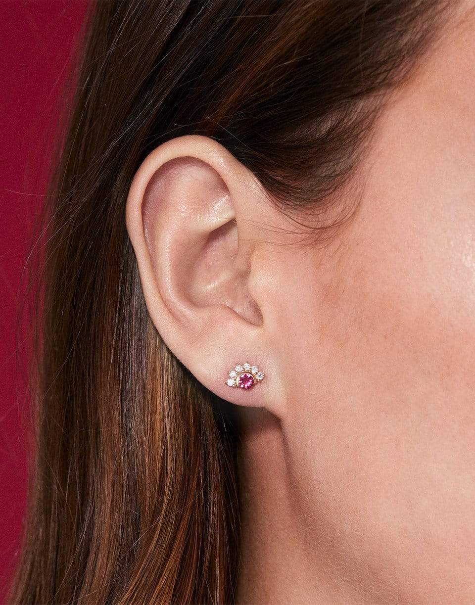 NOUVEL HERITAGE-Mystic Red Spinel and Diamond Studs-YELLOW GOLD