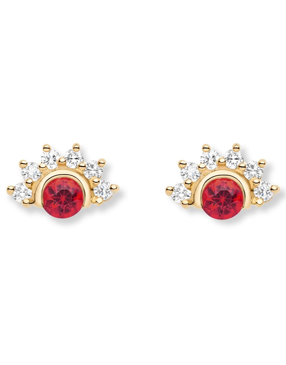 NOUVEL HERITAGE-Mystic Red Spinel and Diamond Studs-YELLOW GOLD