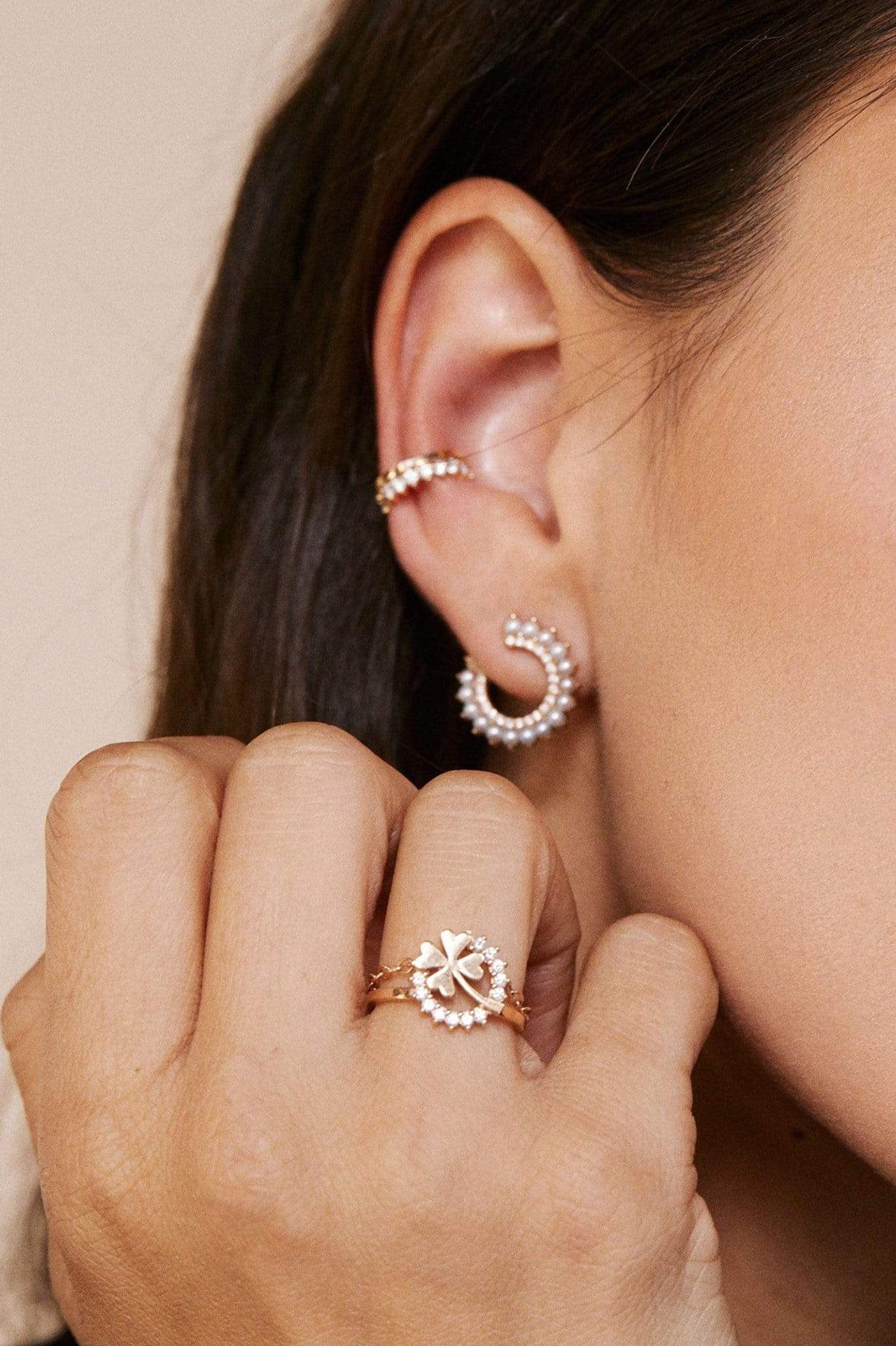 NOUVEL HERITAGE-Simple Full Diamond Ear Cuff-YELLOW GOLD