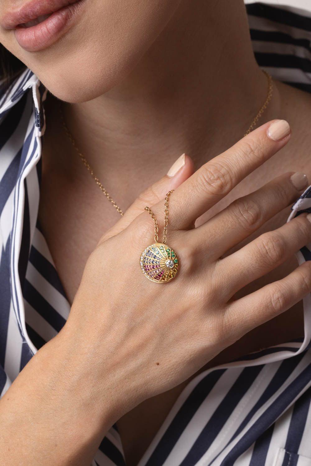 NOUVEL HERITAGE-Rainbow Medallion Necklace-YELLOW GOLD