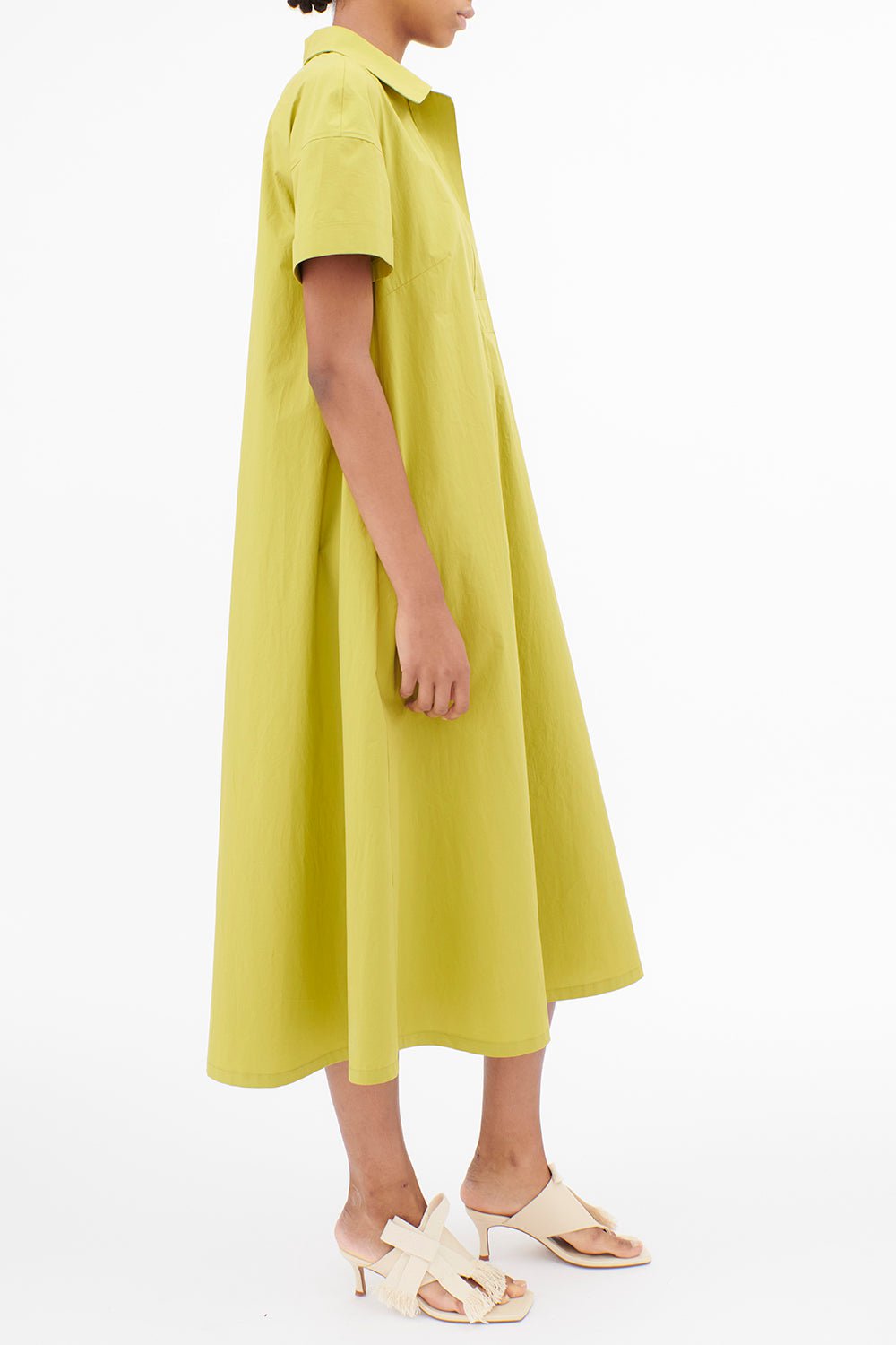 ODEEH-Short Sleeve Shirt Dress - Limetta-