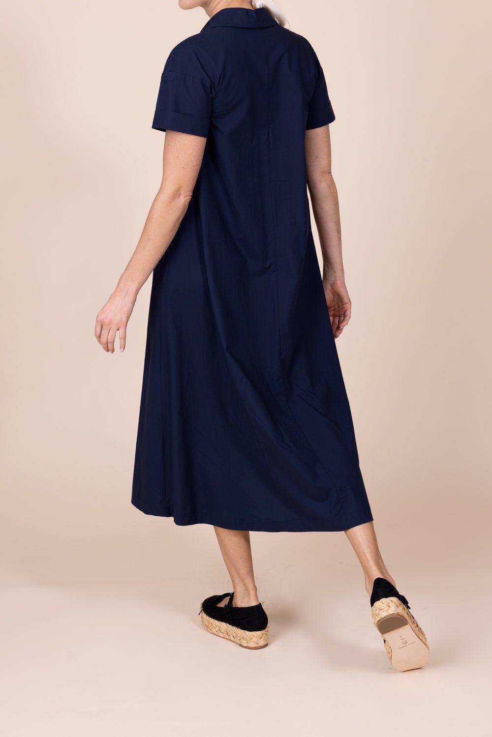 ODEEH-Short Sleeve Shirt Dress - Navy-