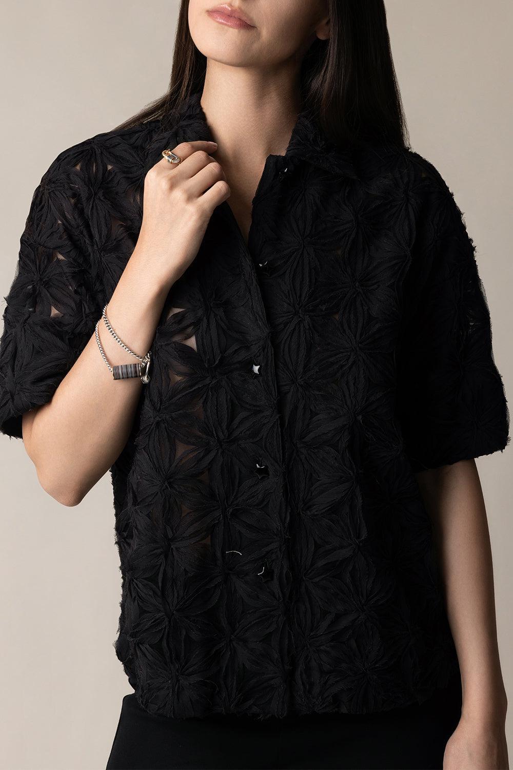 Short Sleeve Embroidered Shirt-JET BLK-32-CLOTHINGTOPBLOUSE-ODEEH