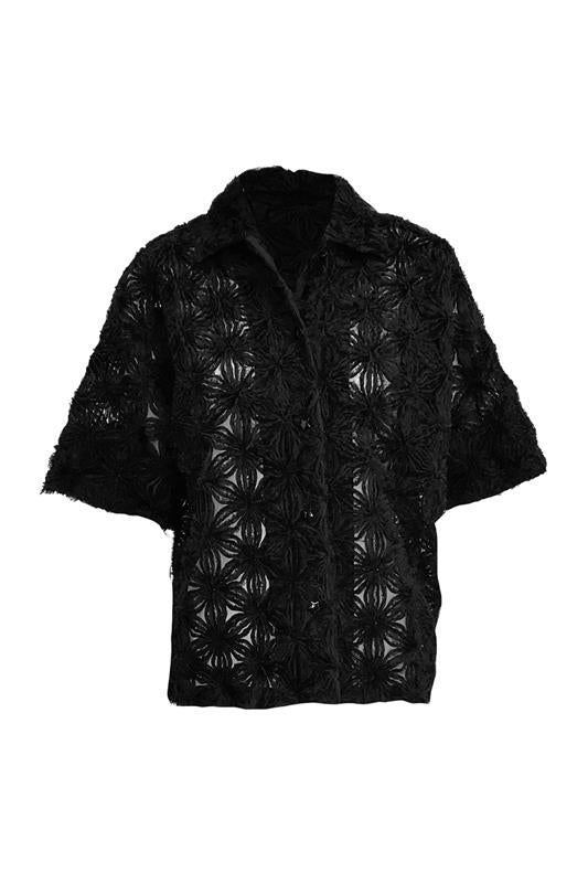 Short Sleeve Embroidered Shirt-JET BLK-32-CLOTHINGTOPBLOUSE-ODEEH