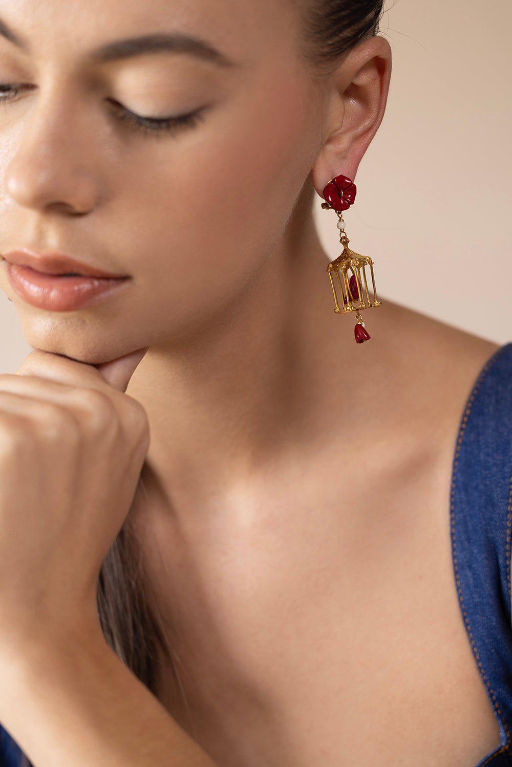 OF RARE ORIGIN-Pagoda Earrings - Red-RED
