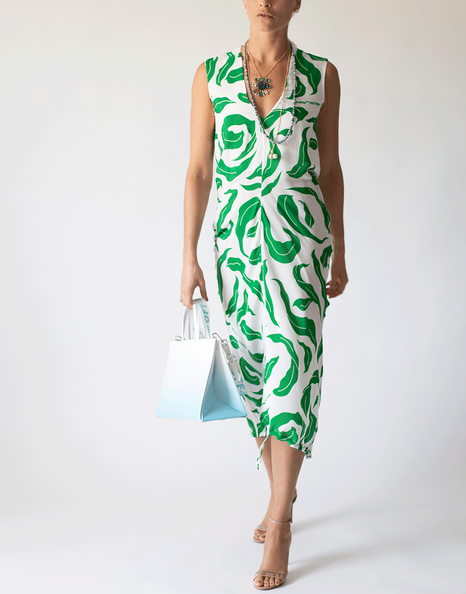 OFF-WHITE-Leaves Illusion Draping Dress-