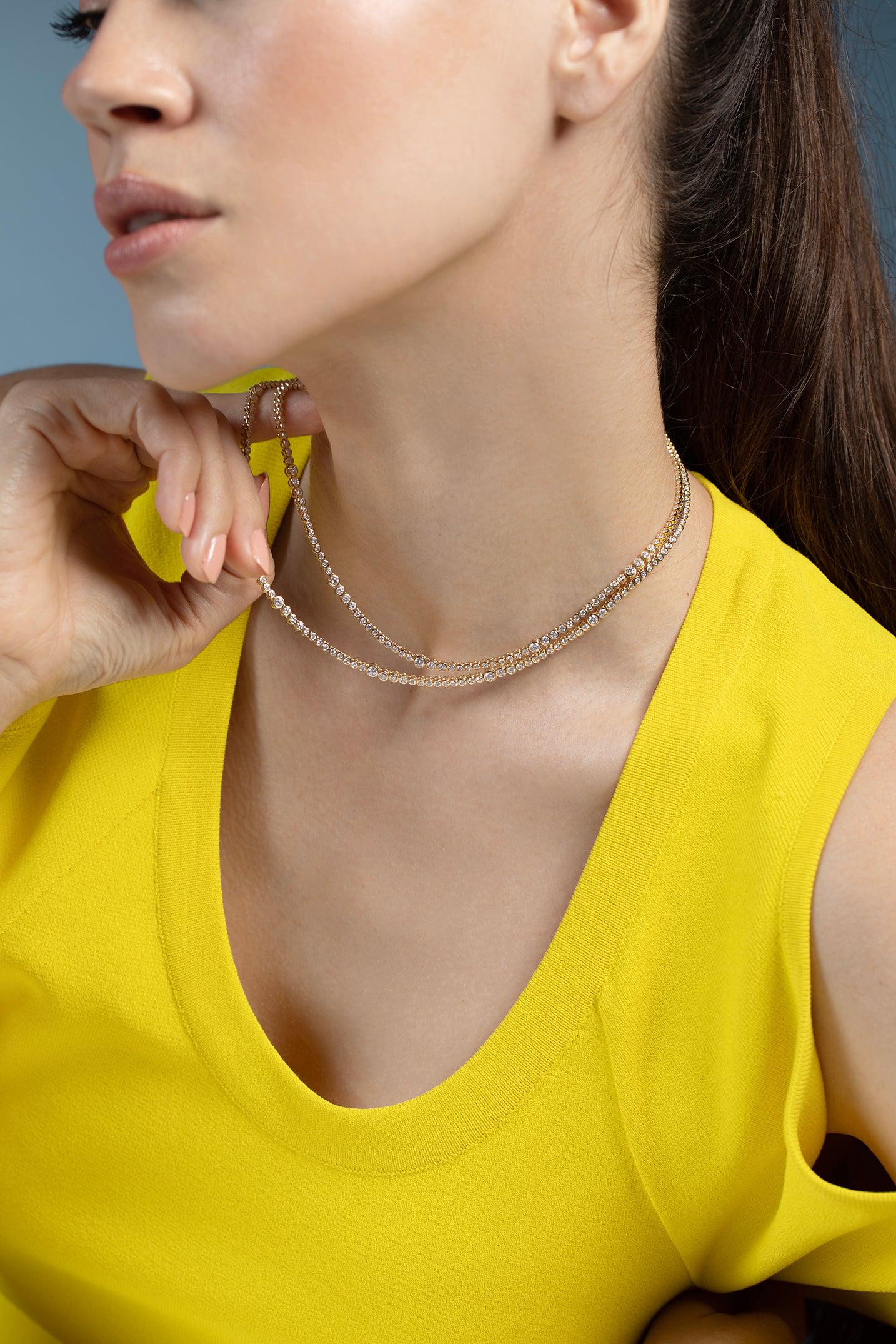 ONDYN-Rainsun Diamond Tennis Necklace - 15in-YELLOW GOLD