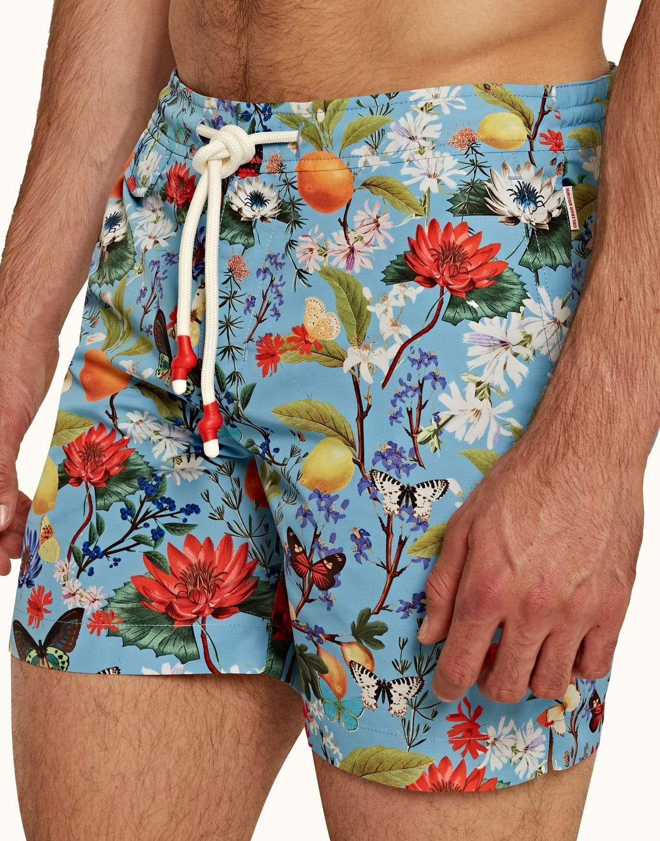 ORLEBAR BROWN-Capri Blue Botanical Mid-Length Drawcord Standard Swim Shorts-