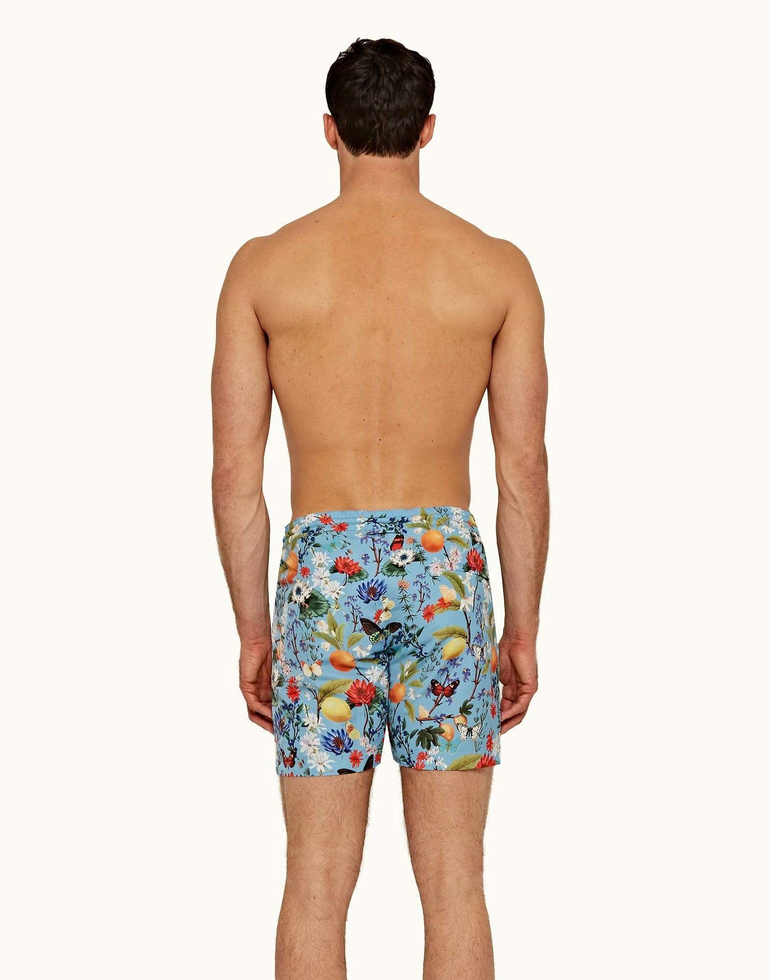 ORLEBAR BROWN-Capri Blue Botanical Mid-Length Drawcord Standard Swim Shorts-