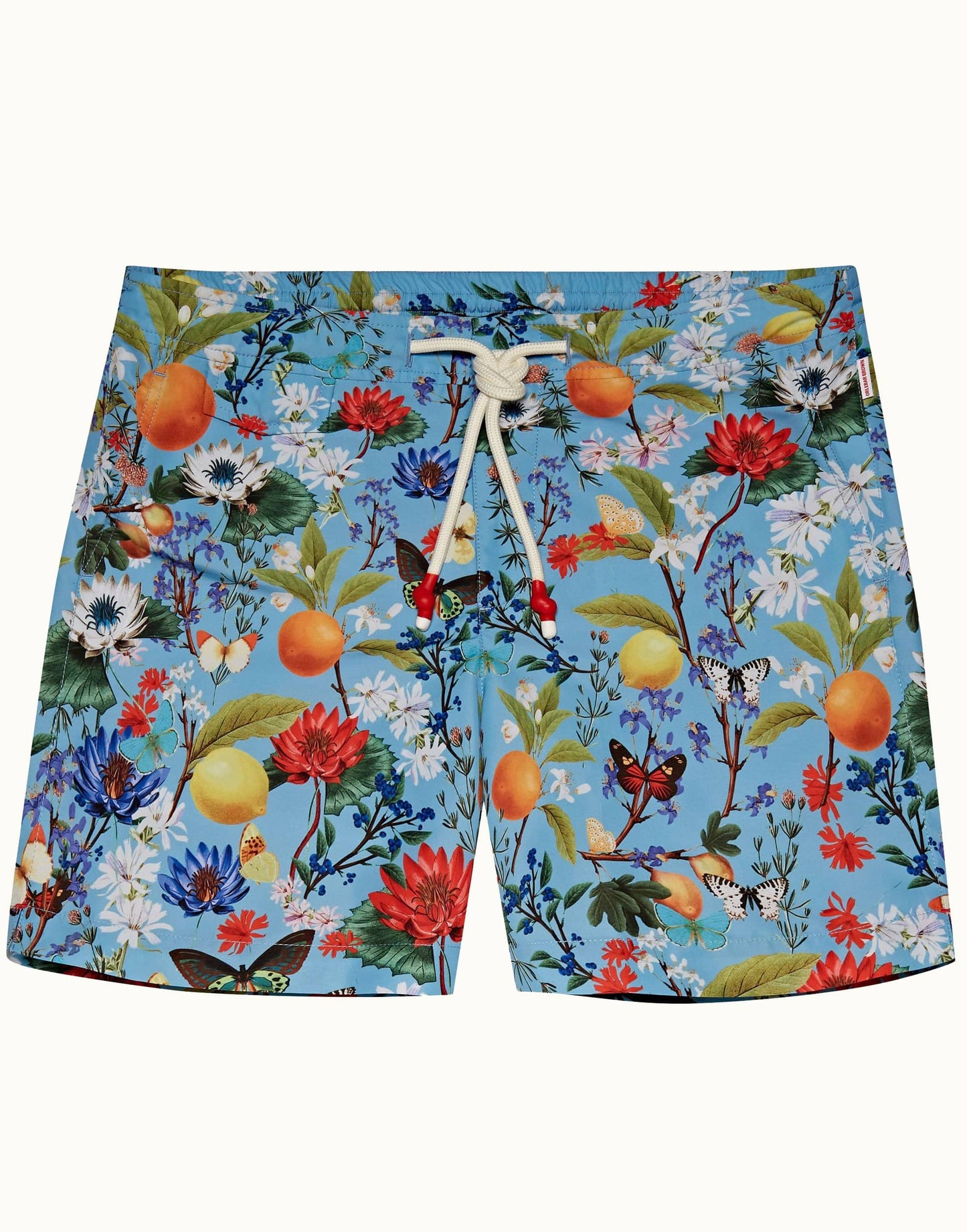 ORLEBAR BROWN-Capri Blue Botanical Mid-Length Drawcord Standard Swim Shorts-