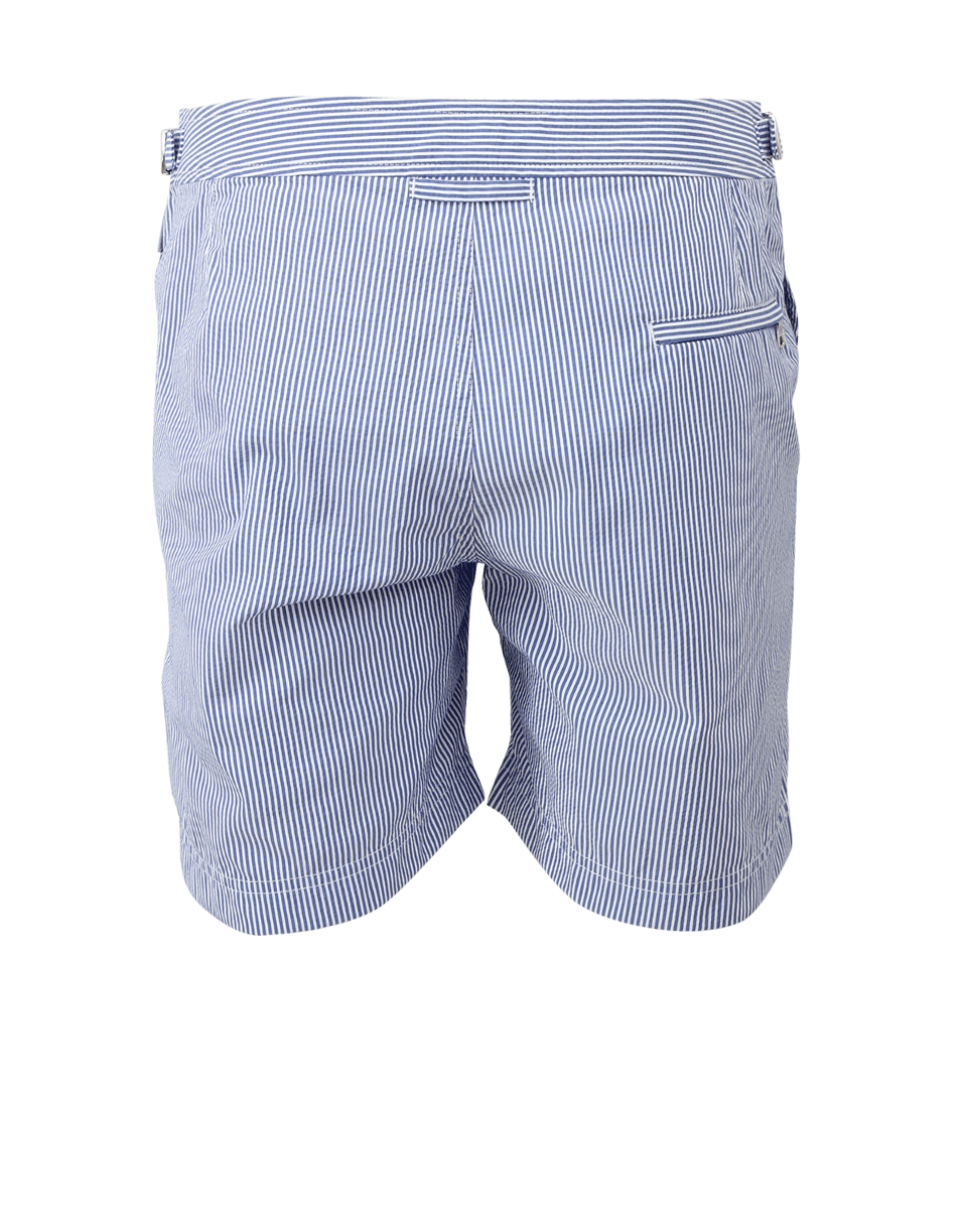 ORLEBAR BROWN-Bulldog Seersucker Navy Mid-Length Swim Shorts-