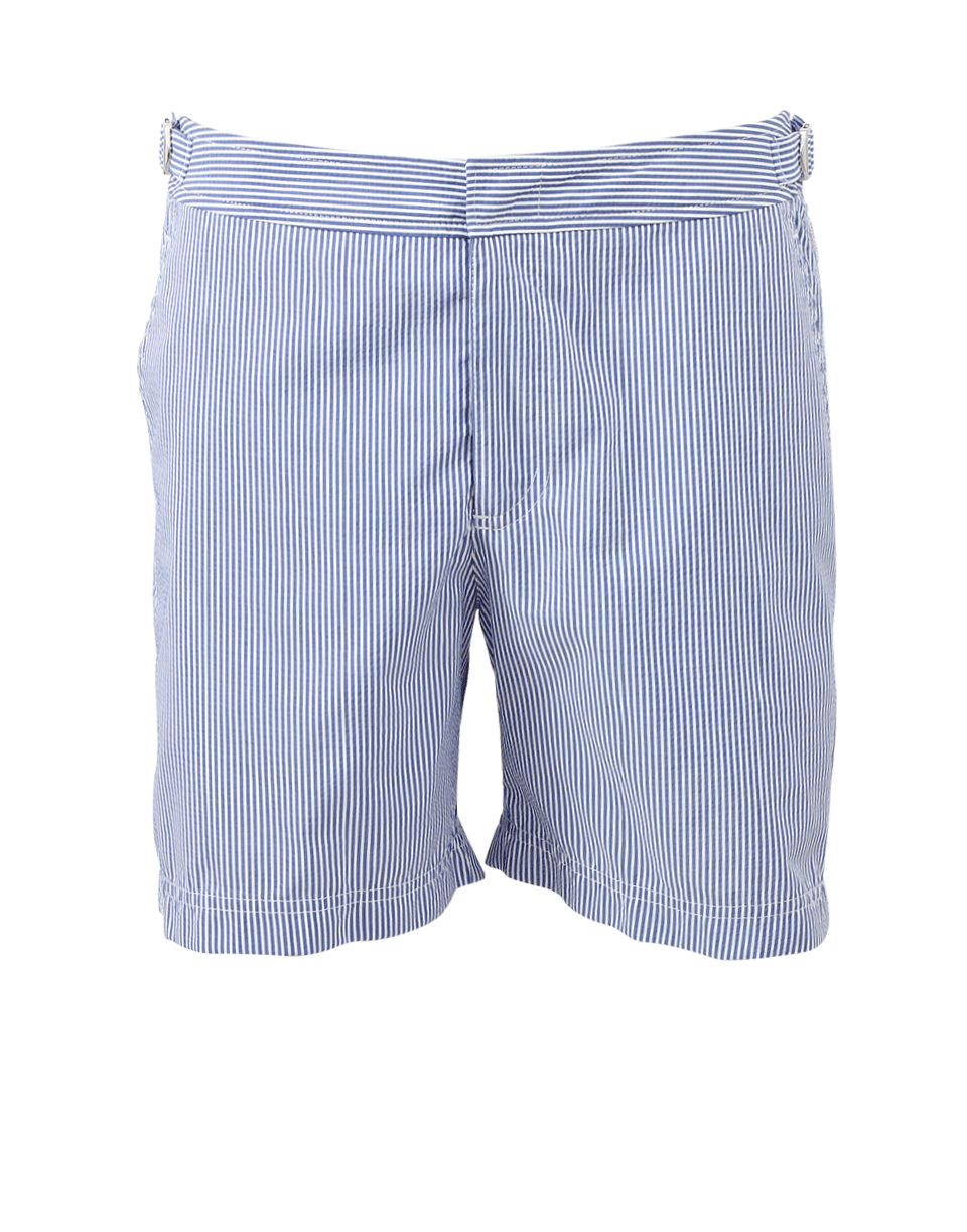 ORLEBAR BROWN-Bulldog Seersucker Navy Mid-Length Swim Shorts-