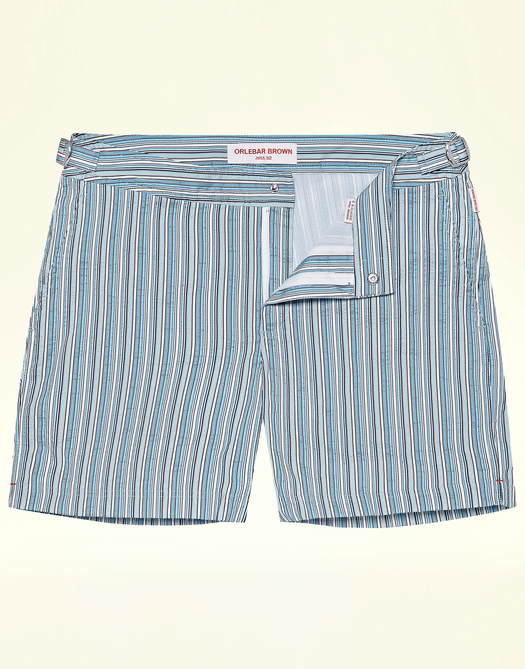 ORLEBAR BROWN-Navy Striped Mid-Length Bulldog Montauk Swim Shorts-