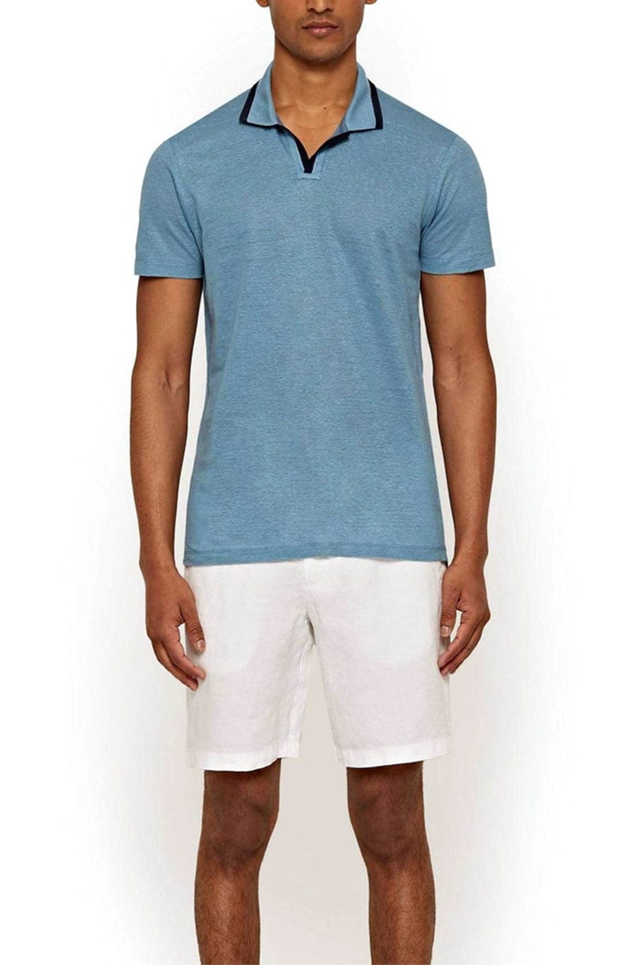 ORLEBAR BROWN-Capri Blue Resort Collar Felix Linen Polo Shirt-