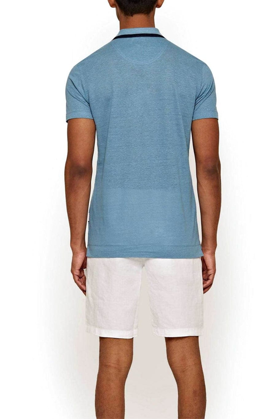 ORLEBAR BROWN-Capri Blue Resort Collar Felix Linen Polo Shirt-