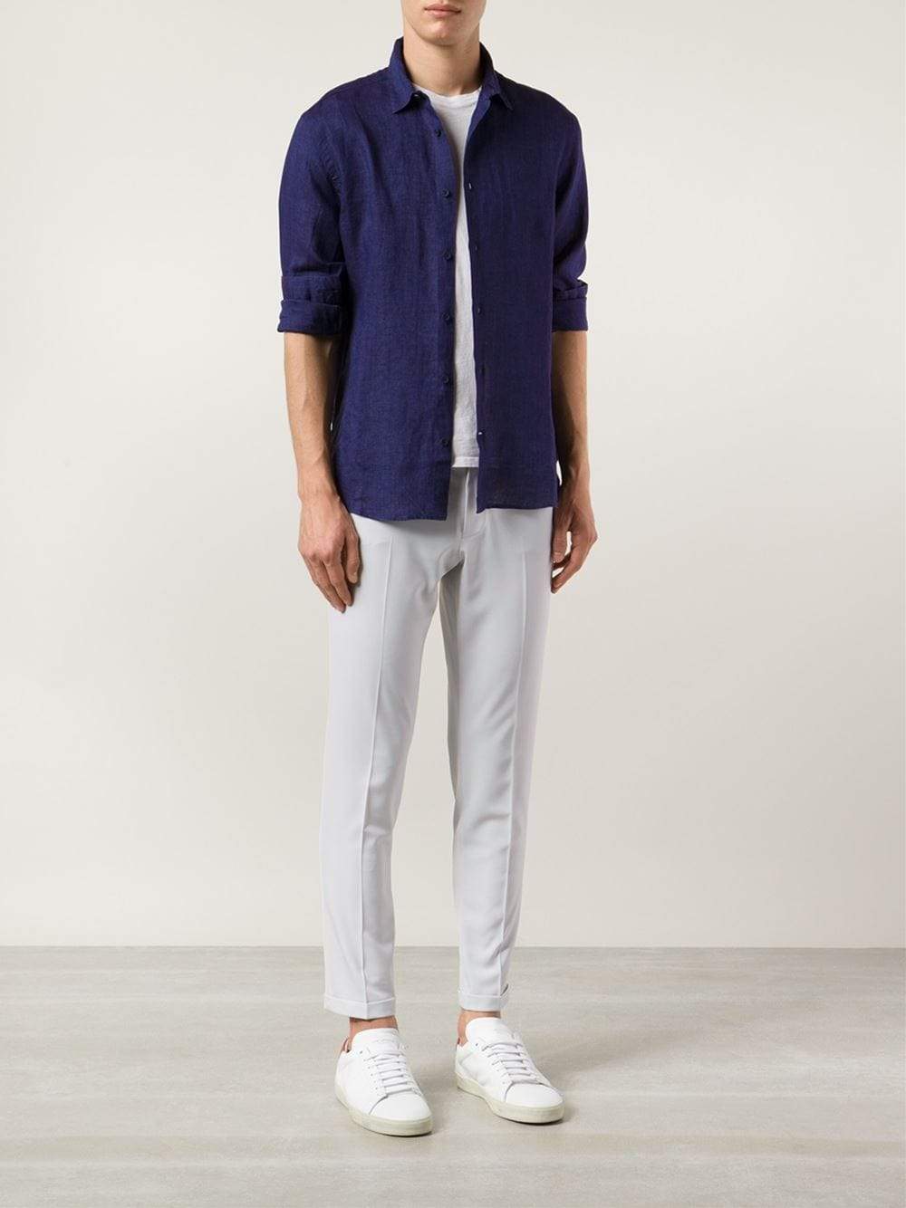 ORLEBAR BROWN-Morton Linen Dark Navy Tailored Linen Shirt-