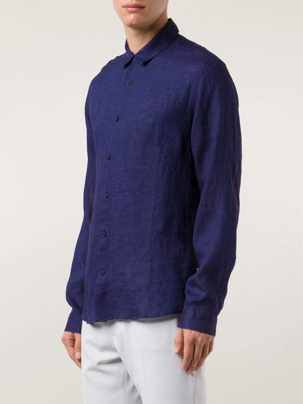 ORLEBAR BROWN-Morton Linen Dark Navy Tailored Linen Shirt-