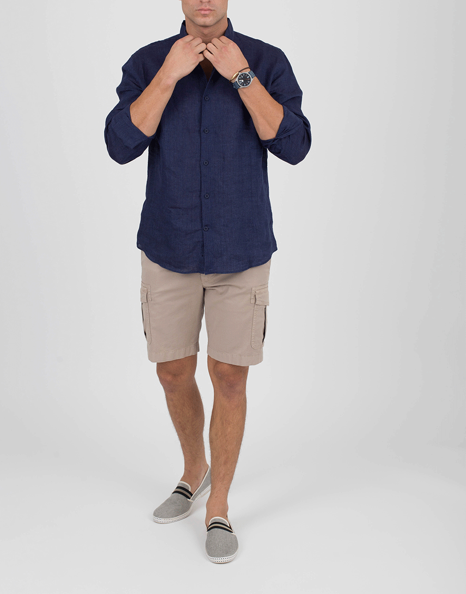 ORLEBAR BROWN-Morton Linen Dark Navy Tailored Linen Shirt-