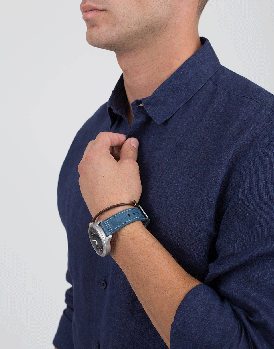 ORLEBAR BROWN-Morton Linen Dark Navy Tailored Linen Shirt-