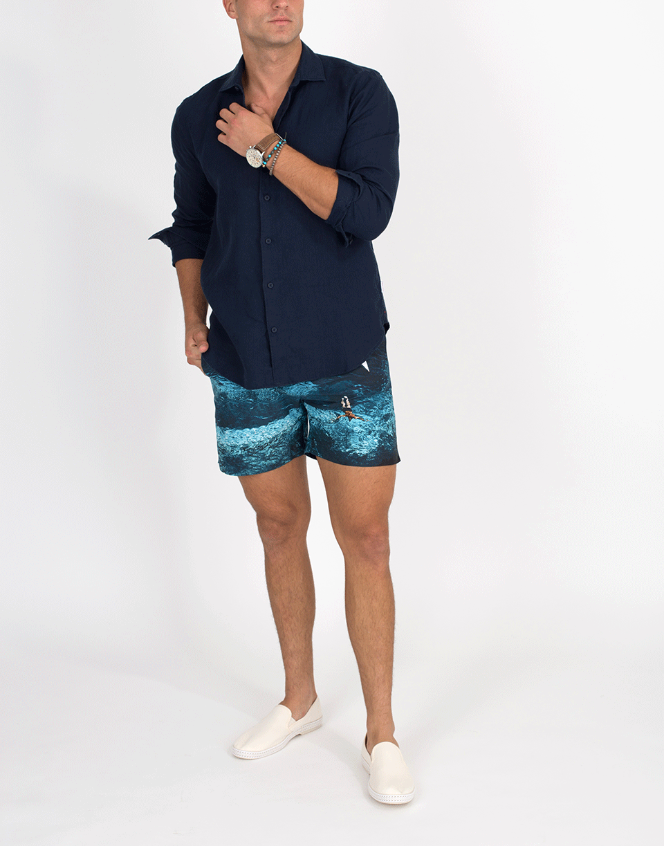 ORLEBAR BROWN-Meden Linen Navy Classic-Fit Shirt-