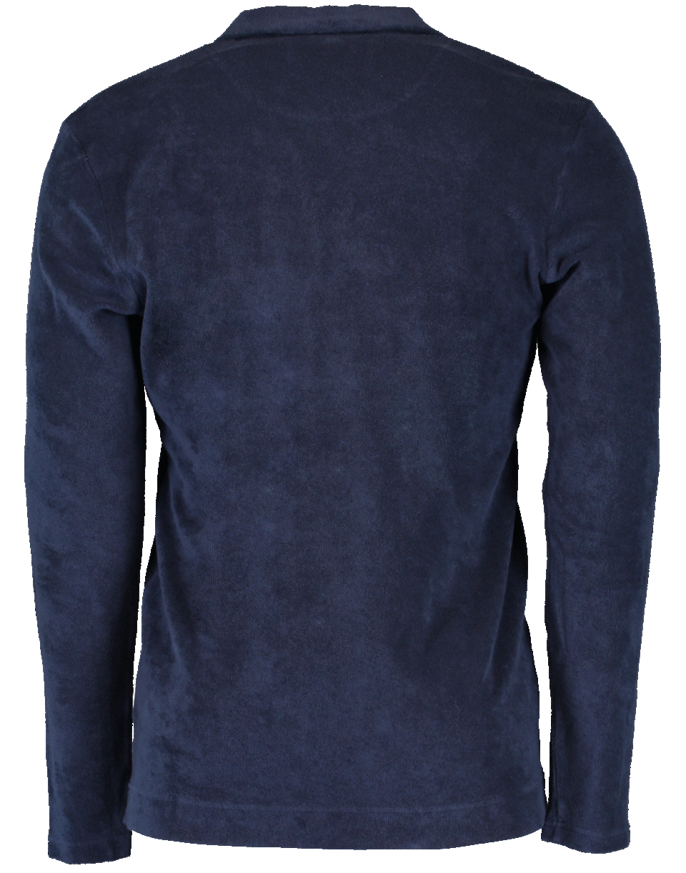 ORLEBAR BROWN-Terry Towelling Navy Resort Long Sleeve Polo-