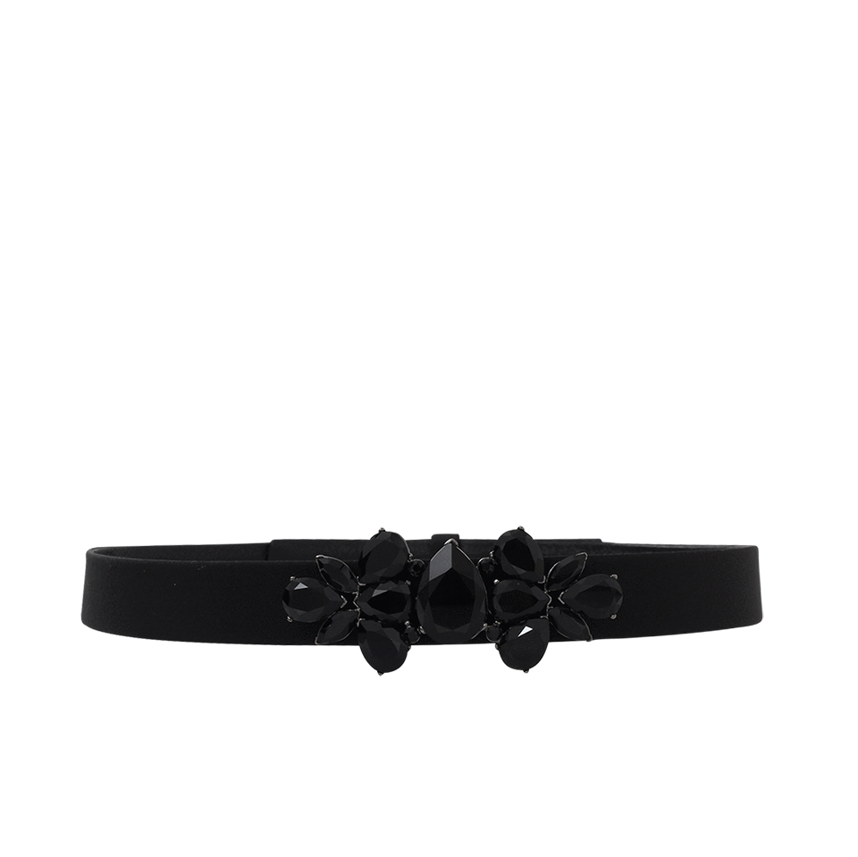 OSCAR DE LA RENTA-Grosgrain Leather Rhinestone Belt-