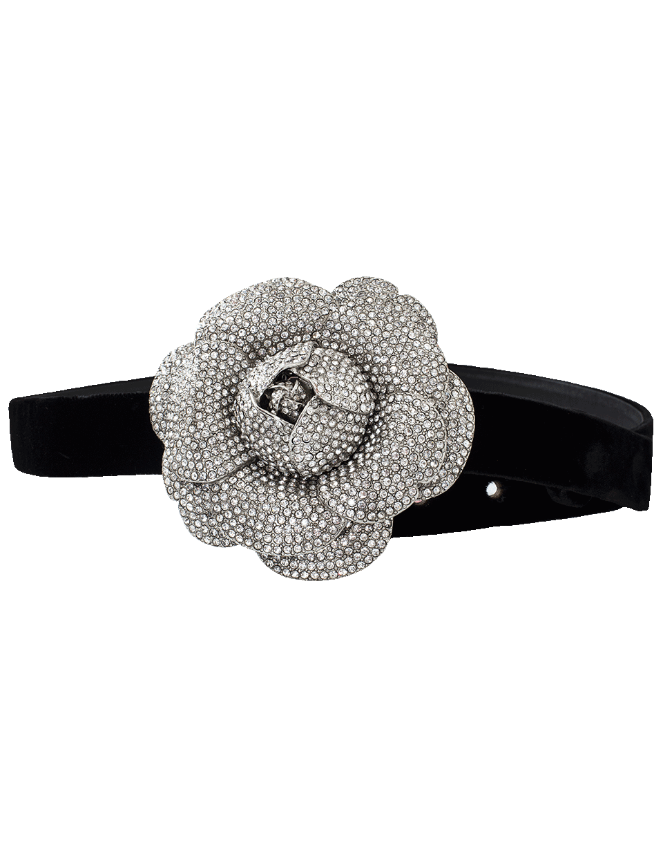 OSCAR DE LA RENTA-Crystal Flower Belt-BLACK