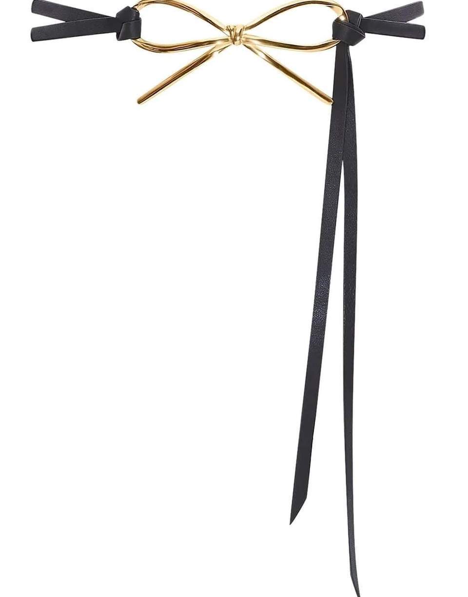 OSCAR DE LA RENTA-Leather Bow Skinny Belt-