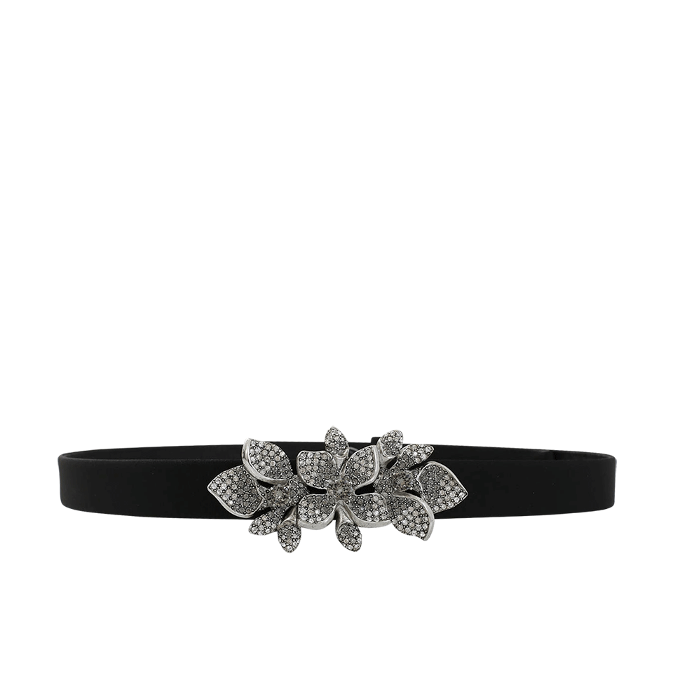 OSCAR DE LA RENTA-Grosgrain Leather Rhinestone Belt-