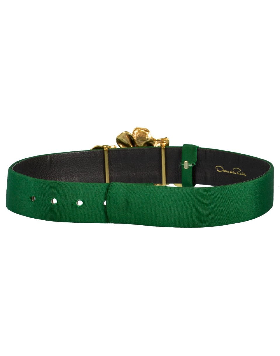 OSCAR DE LA RENTA-Gold Flower Buckle Faille Belt-GREEN