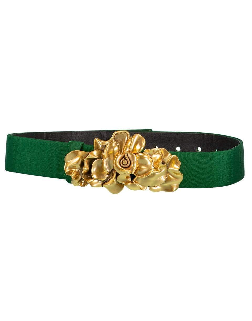 OSCAR DE LA RENTA-Gold Flower Buckle Faille Belt-GREEN