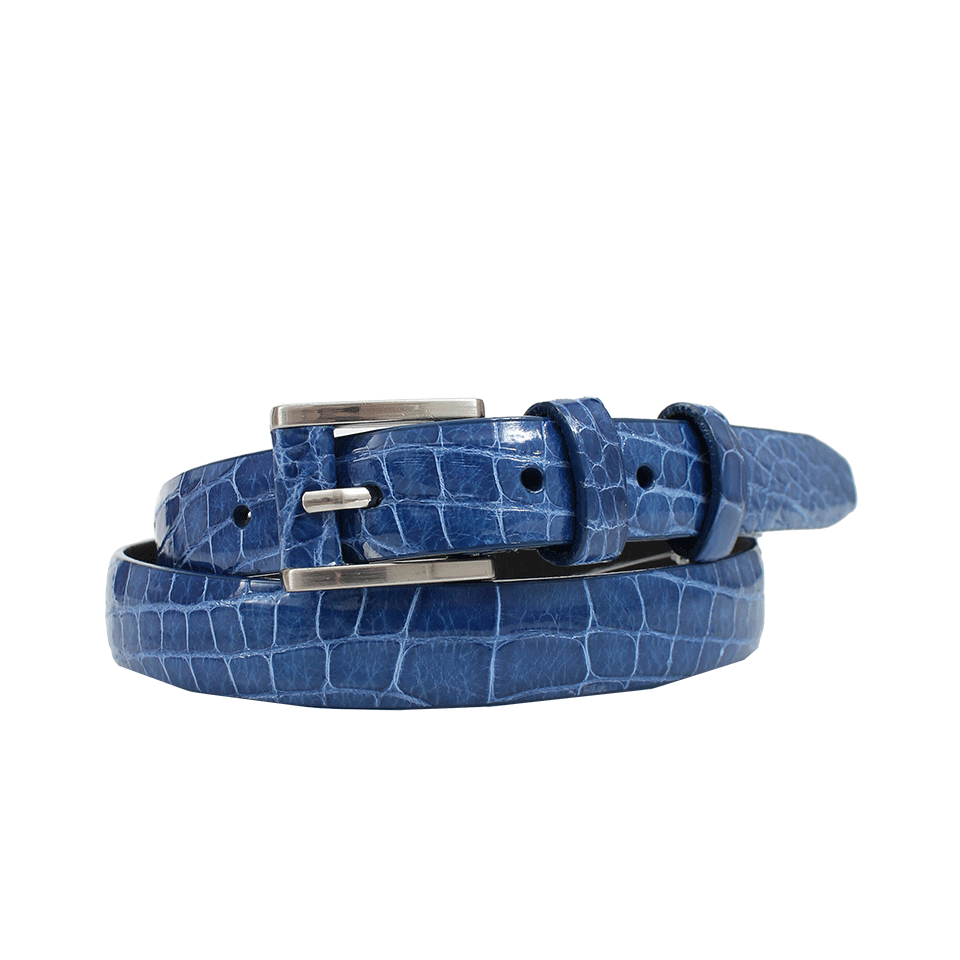 OSCAR DE LA RENTA-Square Buckle Skinny Alligator Belt-
